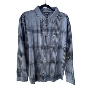 Billabong Mens Dallas LS Size Large Plaid Button Down Shirt Navy Blue Grey NWT